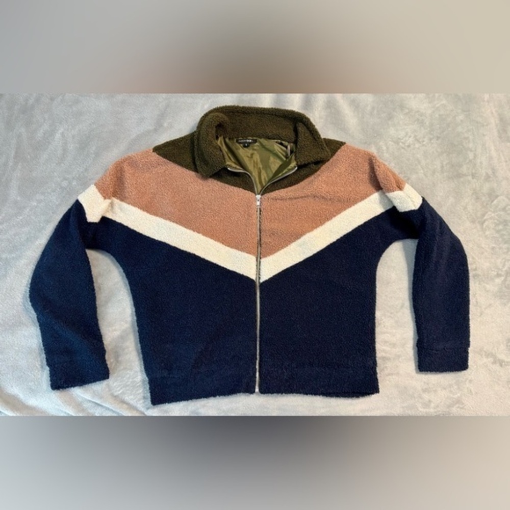 Papermoon Women's V Color Block Teddy Fleece Jacket - Small